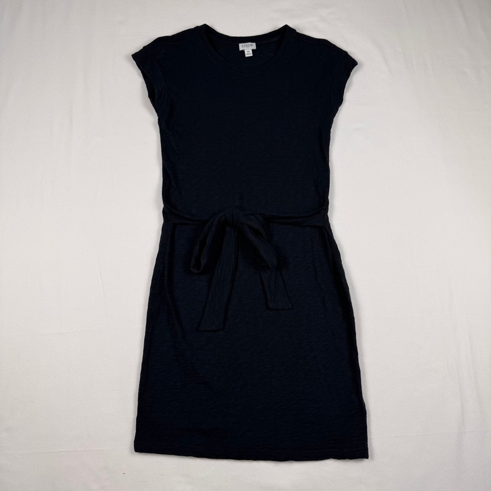 J.Crew T-Shirt Dress Women XS‎ Black Good Slub Cotton Waist Tie CI193 - Picture 3 of 9